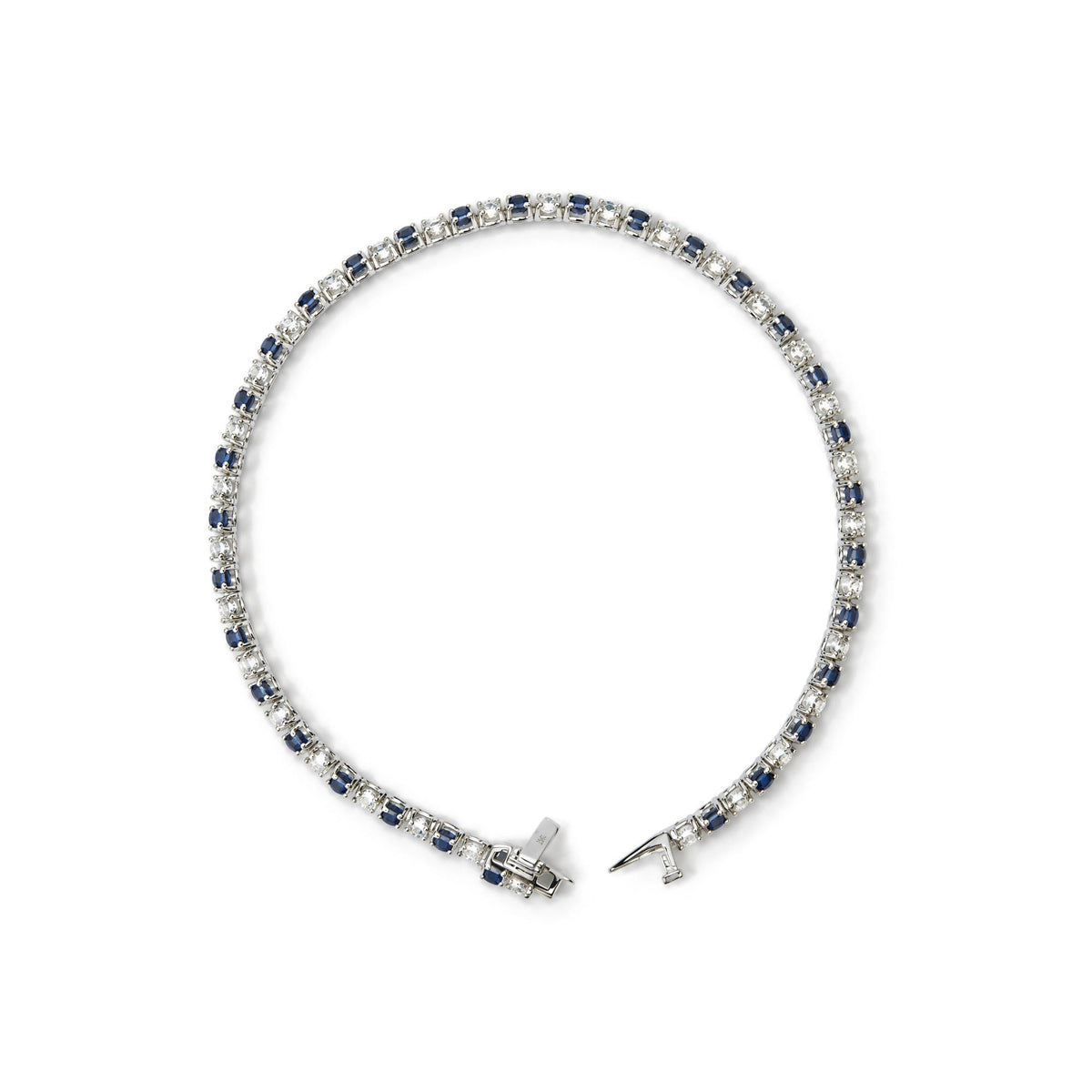14K White Gold Alternating Lab-Grown Blue Sapphire & Lab-Grown Diamond Tennis Bracelet
