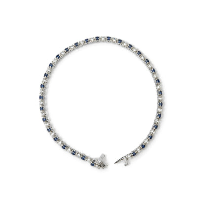 14K White Gold Alternating Lab-Grown Blue Sapphire & Lab-Grown Diamond Tennis Bracelet
