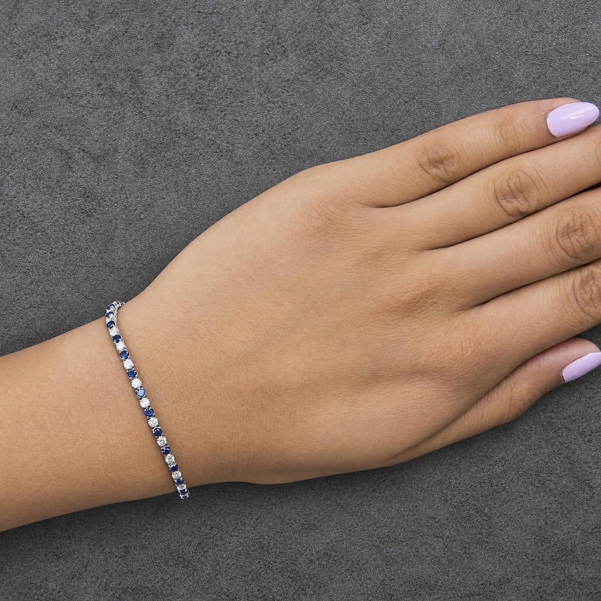 14K White Gold Alternating Lab-Grown Blue Sapphire & Lab-Grown Diamond Tennis Bracelet