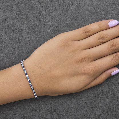 14K White Gold Alternating Lab-Grown Blue Sapphire & Lab-Grown Diamond Tennis Bracelet