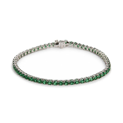 14K White Gold Lab-Created Green Emerald Tennis Bracelet