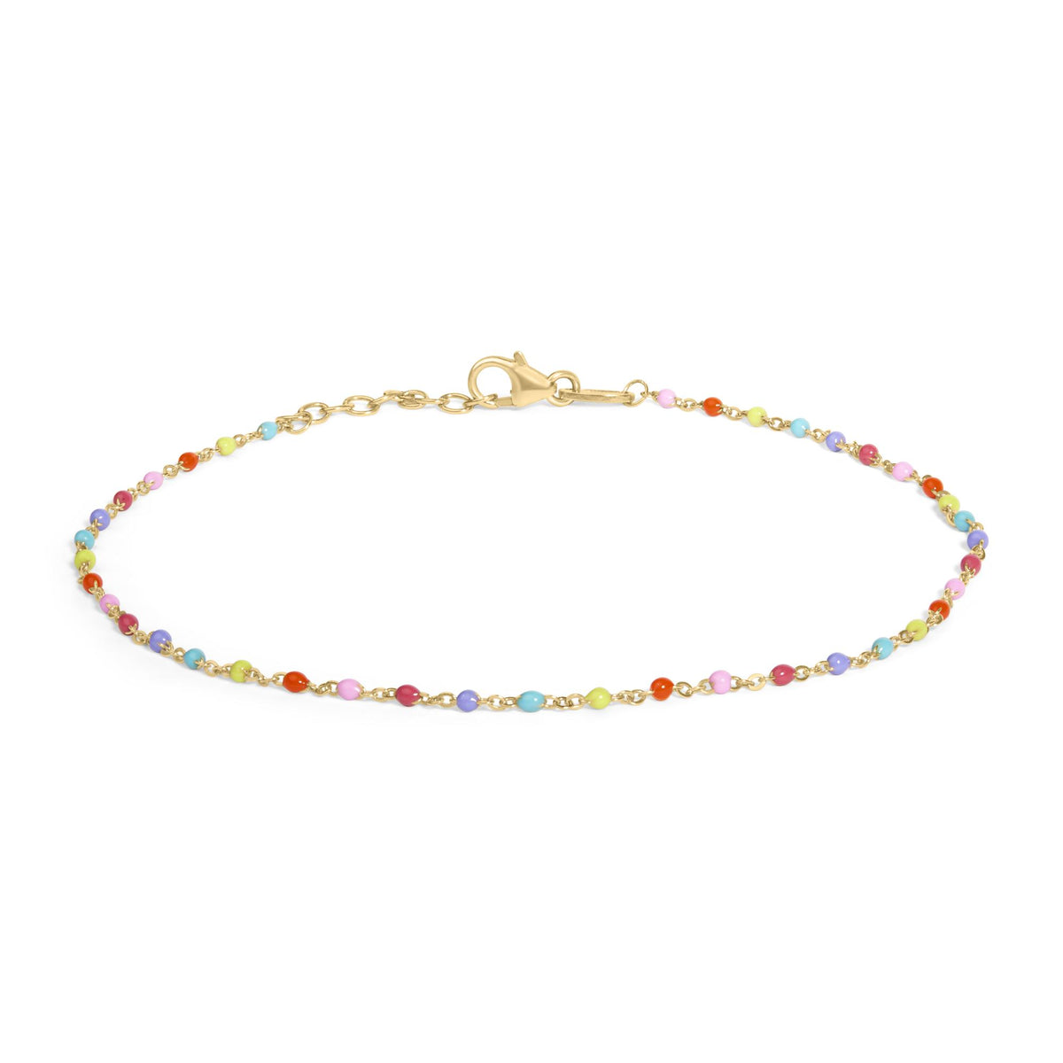 18K Yellow Gold Vermeil Rainbow Enamel Station Anklet