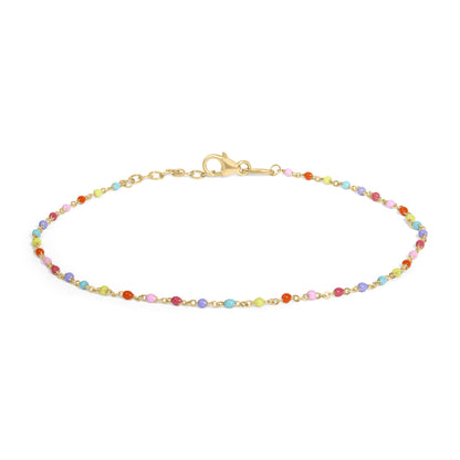 18K Yellow Gold Vermeil Rainbow Enamel Station Anklet