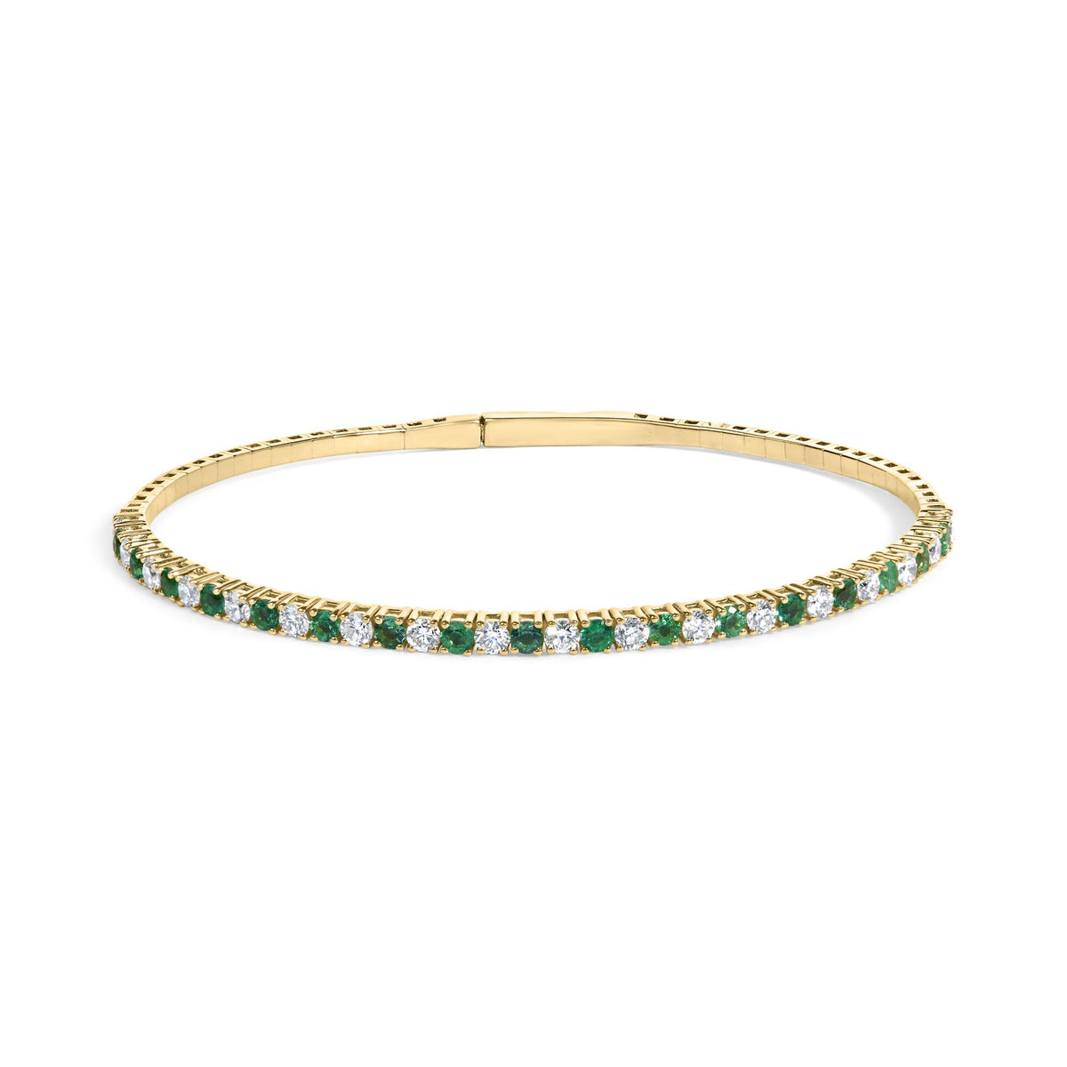 14K Yellow Gold 1 1/6 Cttw Emerald & Diamond Flexible Tennis Bangle Bracelet