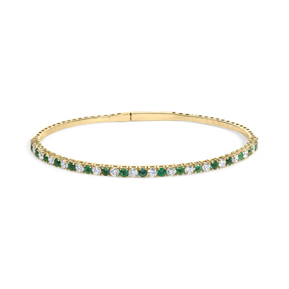 14K Yellow Gold 1 1/6 Cttw Emerald & Diamond Flexible Tennis Bangle Bracelet