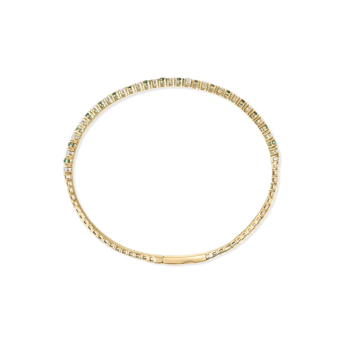 14K Yellow Gold 1 1/6 Cttw Emerald & Diamond Flexible Tennis Bangle Bracelet