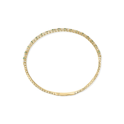 14K Yellow Gold 1 1/6 Cttw Emerald & Diamond Flexible Tennis Bangle Bracelet