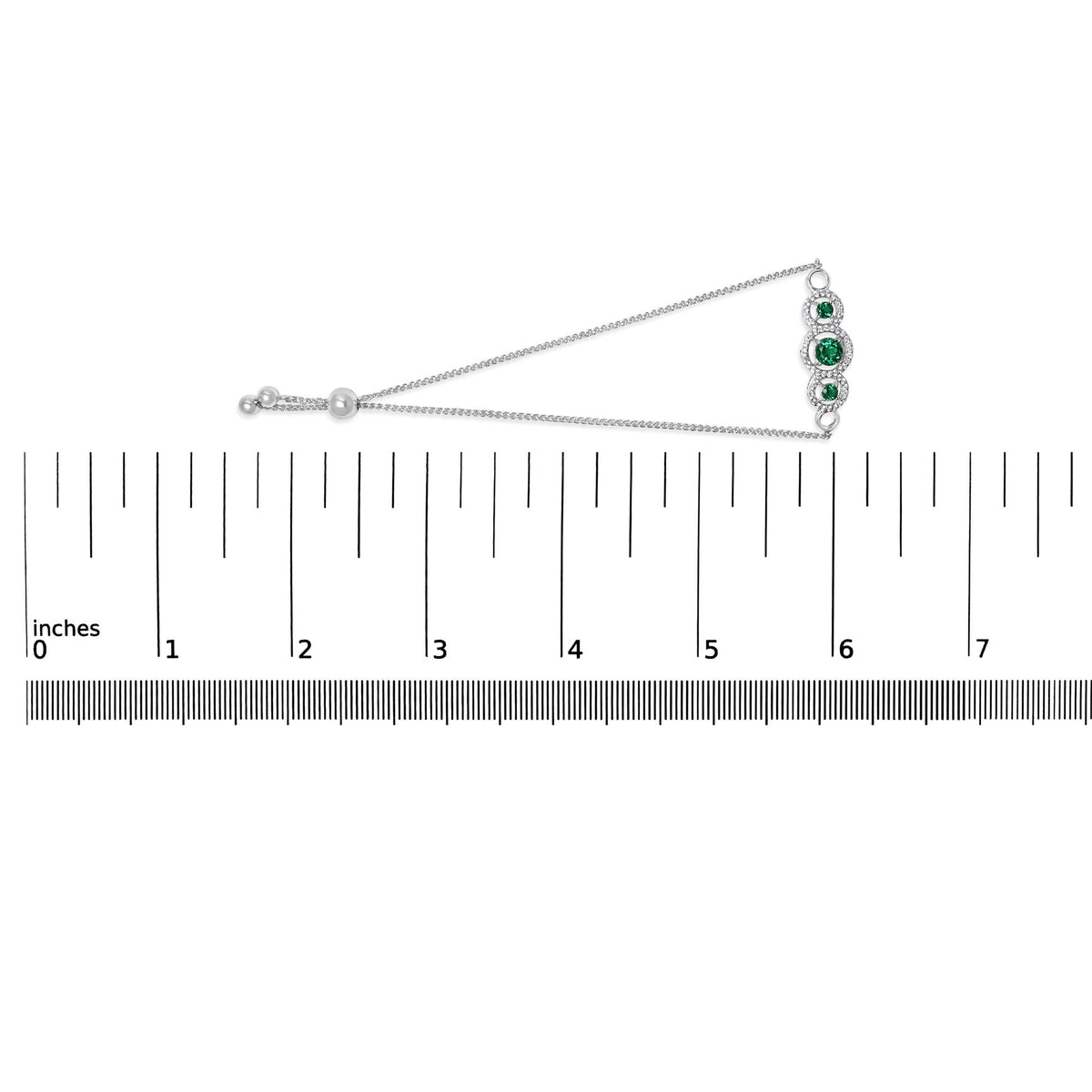 .925 Sterling Silver Green Emerald and White Sapphire Triple Circle Bolo Bracelet