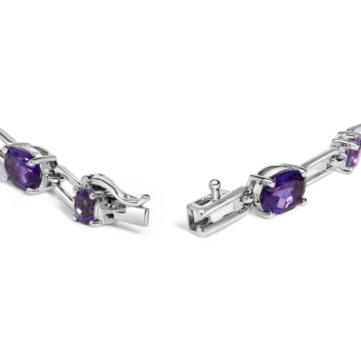Sterling Silver Oval Purple Amethyst & Rose de France Pink Amethyst Station Link Bracelet
