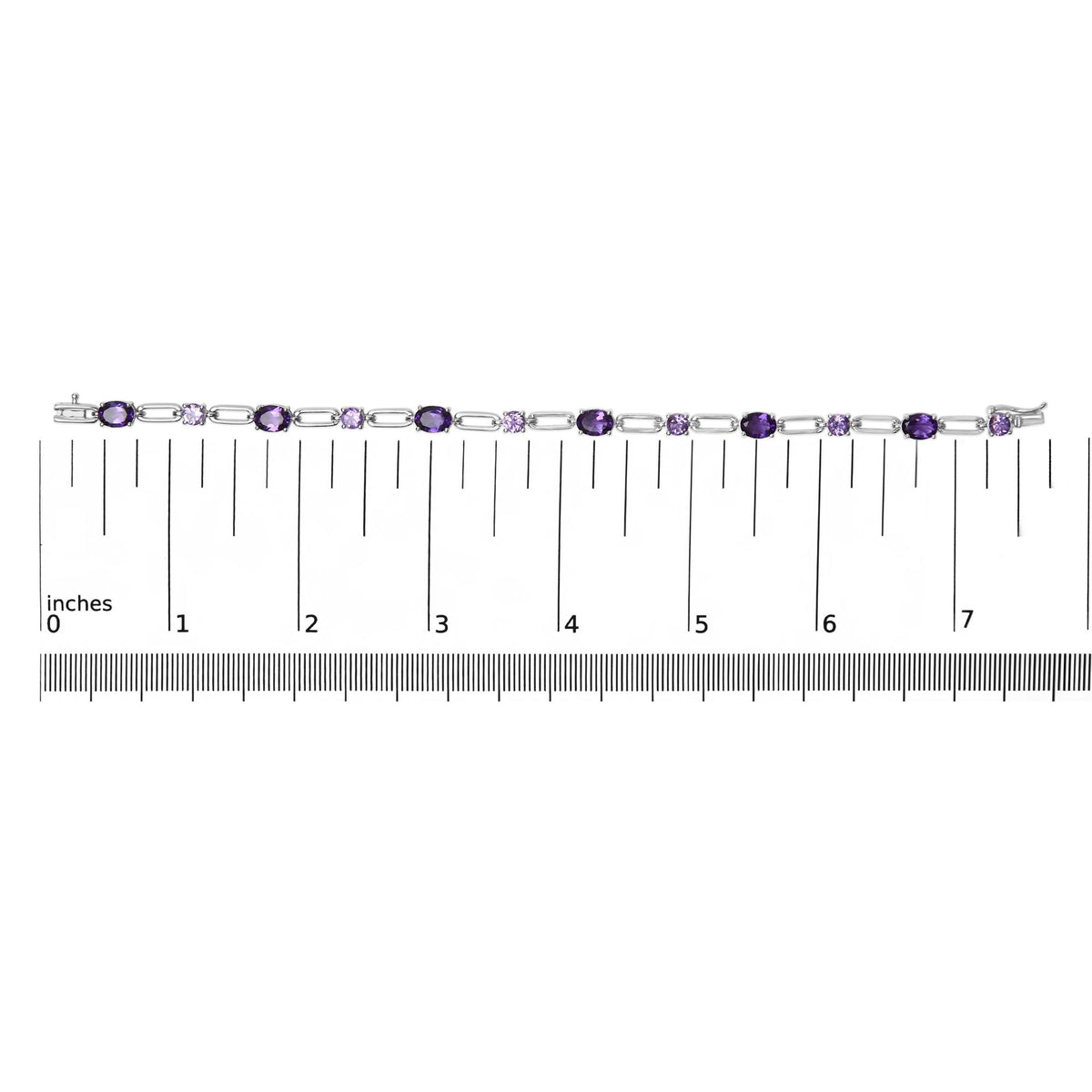 Sterling Silver Oval Purple Amethyst & Rose de France Pink Amethyst Station Link Bracelet