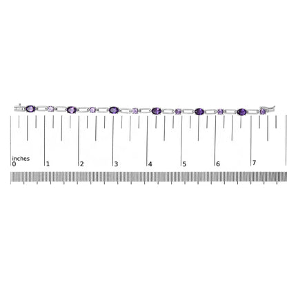 Sterling Silver Oval Purple Amethyst & Rose de France Pink Amethyst Station Link Bracelet