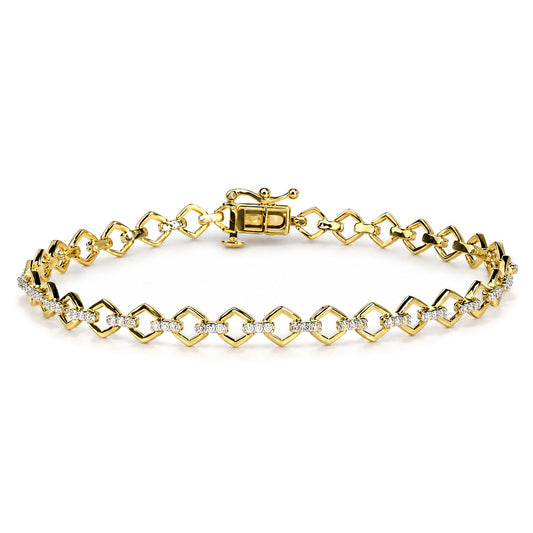 Front view of men’s 14K yellow gold plated 925 sterling silver 1.0 cttw diamond geometric link bracelet with box clasp