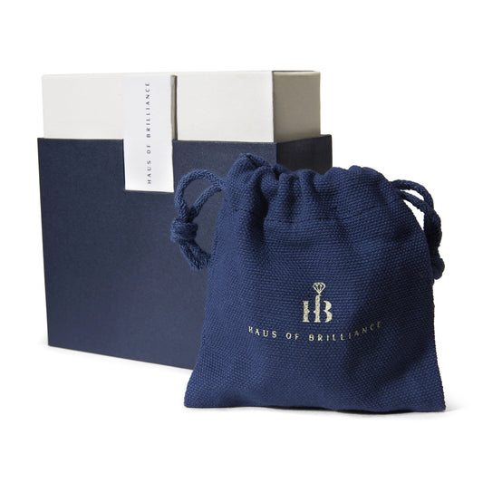 Haus of Brilliance navy jewelry gift box and pouch